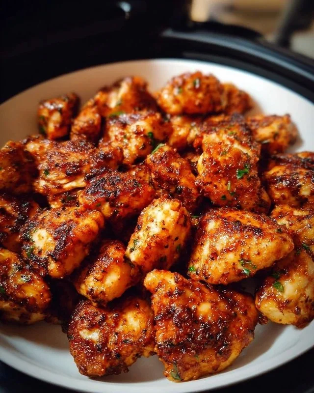 Crispy Air Fryer Boneless Chicken Bites served with dipping sauce