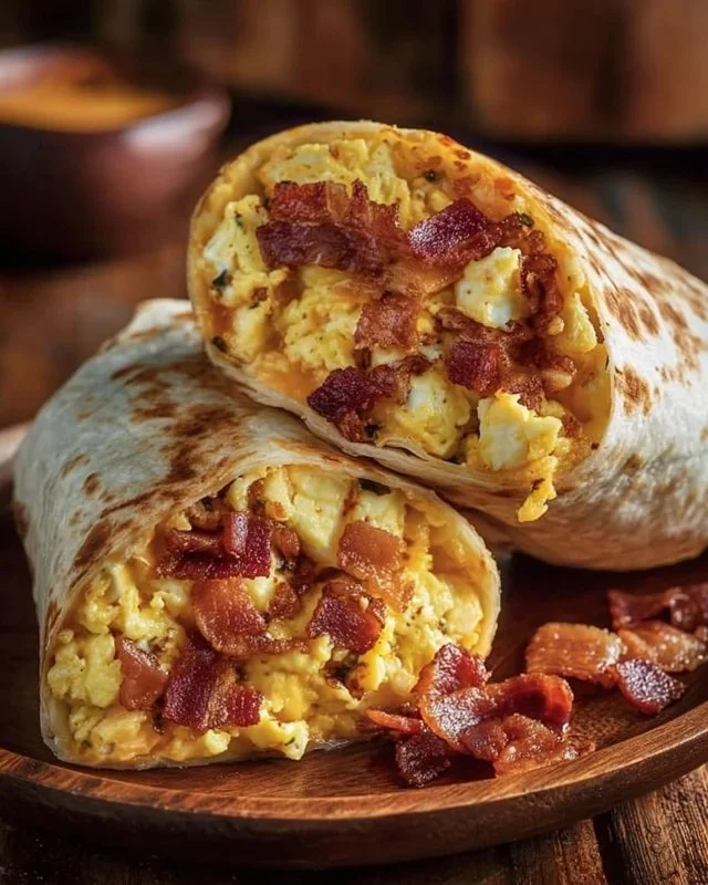 Deliciously wrapped Bacon Egg Cheese Burrito ready to be enjoyed for breakfast