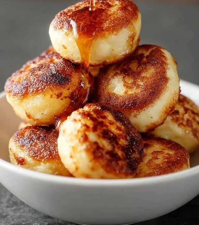 Deliciously crispy breakfast pancake poppers served with syrup