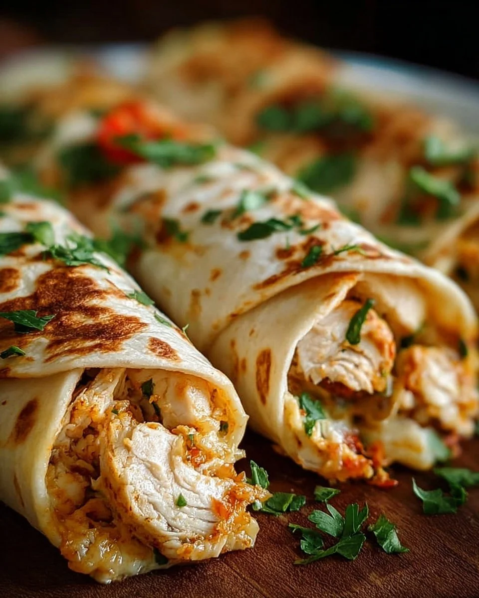 Delicious cheesy chicken garlic wraps ready to be served