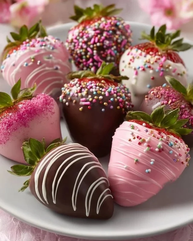 Delicious chocolate-covered strawberries arranged on a plate