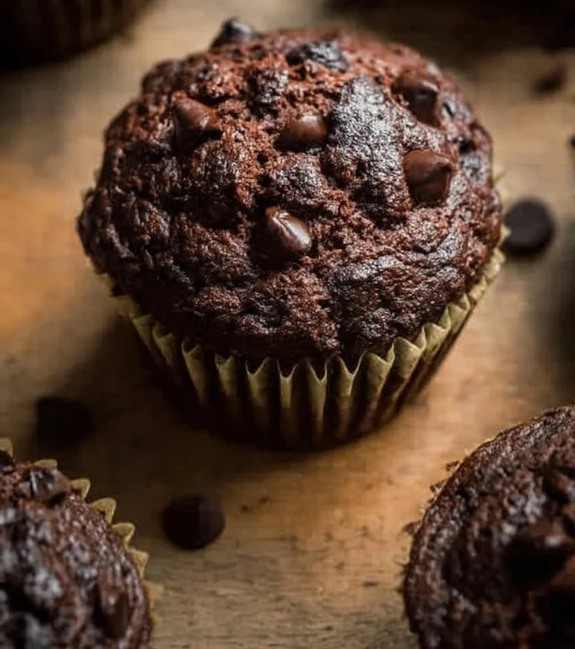 Delicious chocolate spinach muffins fresh out of the oven