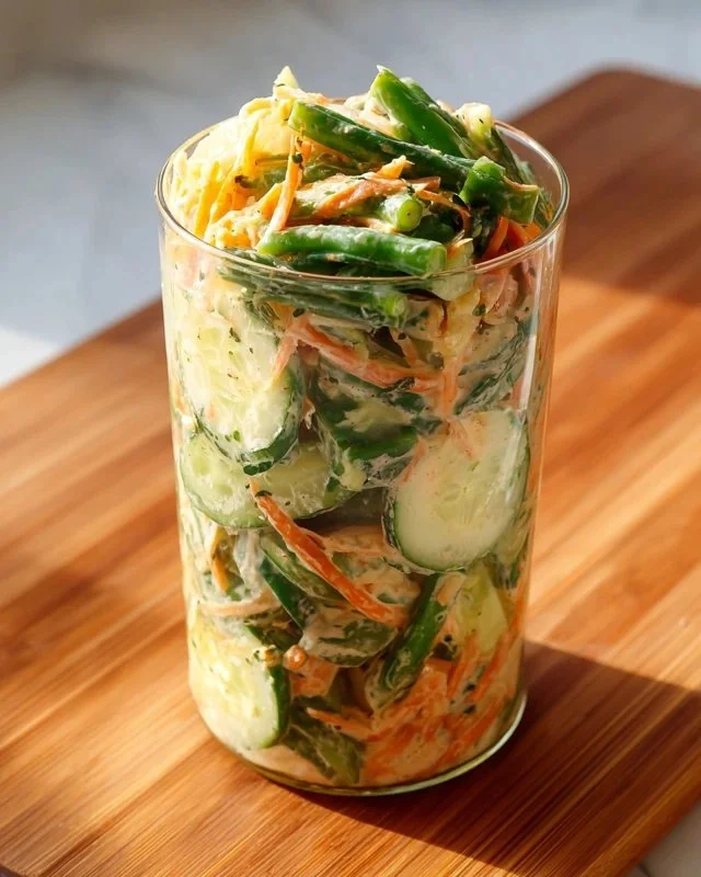 Fresh creamy Asian cucumber salad bowl with vibrant vegetables and dressing