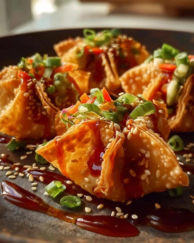 Delicious crispy chicken wonton tacos served with fresh toppings