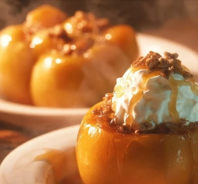 Delicious Crock-Pot baked apples ready to serve, featuring cinnamon and sugar.