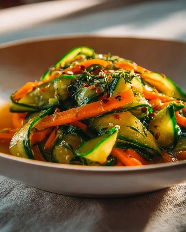 Crunchy Cucumber Carrot Salad prepared in 15 minutes with fresh vegetables.