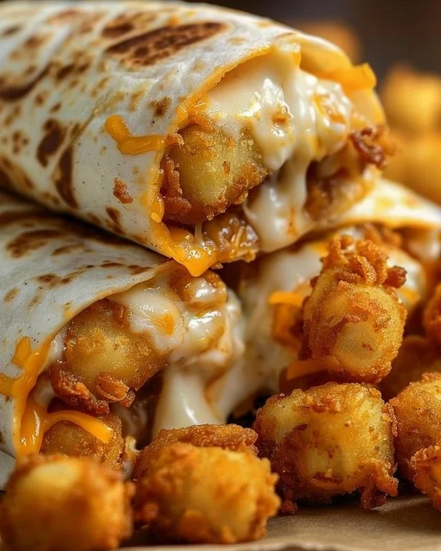 Delicious easy cheesy potato burritos ready to serve