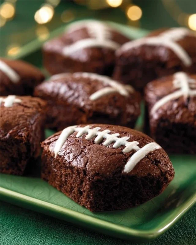 Delicious football-shaped brownies decorated for game day celebrations