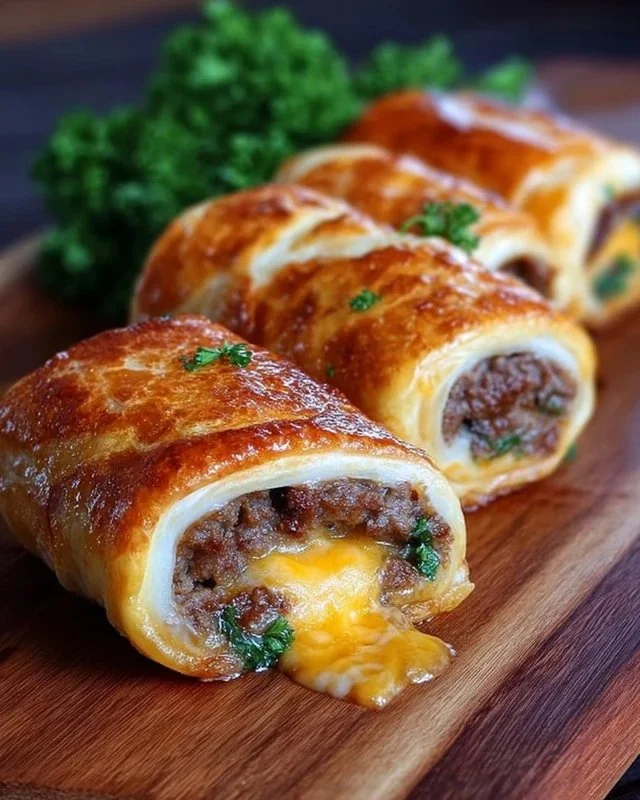 Garlic butter beef cheeseburger rollups on a plate
