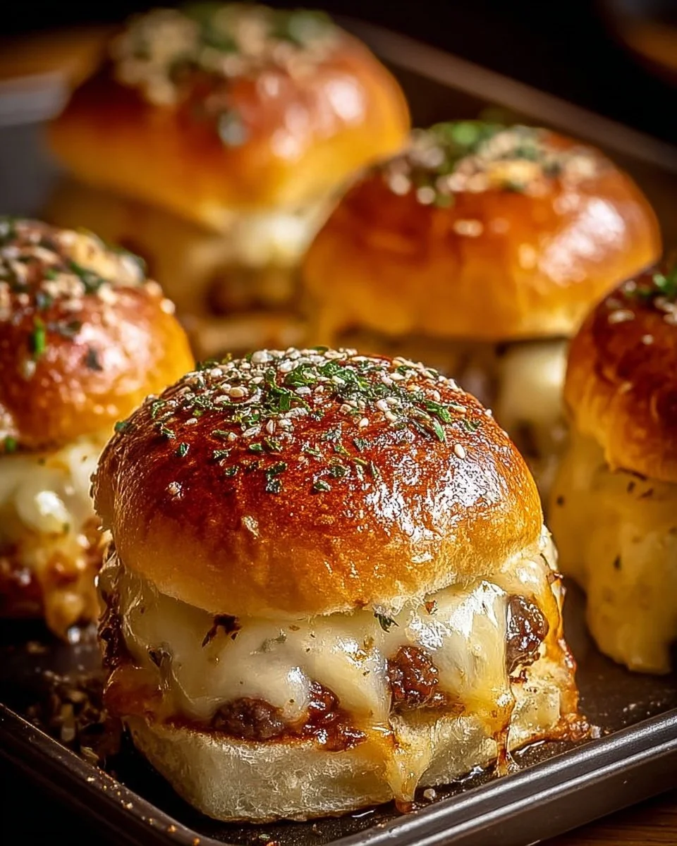 Garlic Parmesan Cheeseburger Bombs with melted cheese and herbs