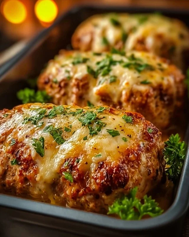 Deliciously baked Garlic Parmesan Chicken Meatloaf ready to serve