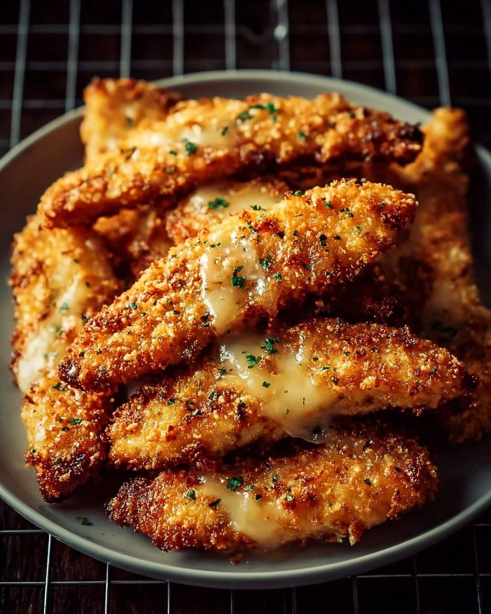 Crispy Garlic Parmesan Chicken Tenders served with a side of dipping sauce