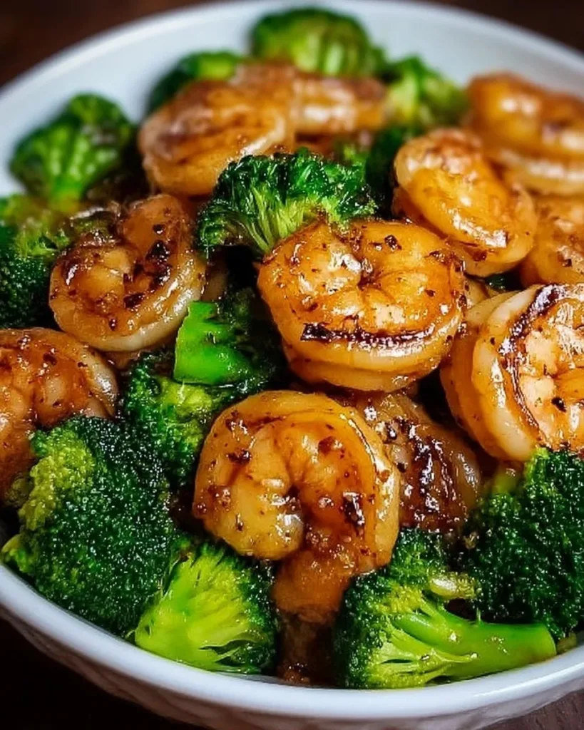 High-protein honey garlic shrimp served on a elegant plate with vegetables.