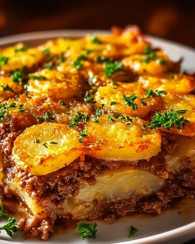 Delicious Hobo Casserole made with ground beef and vegetables