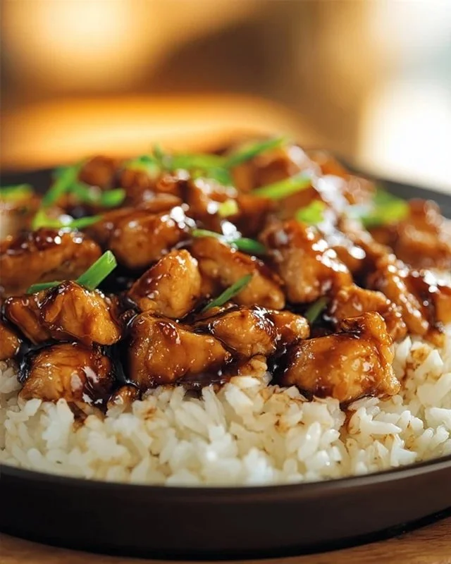 Delicious Honey BBQ Chicken Rice served in a bowl with fresh herbs