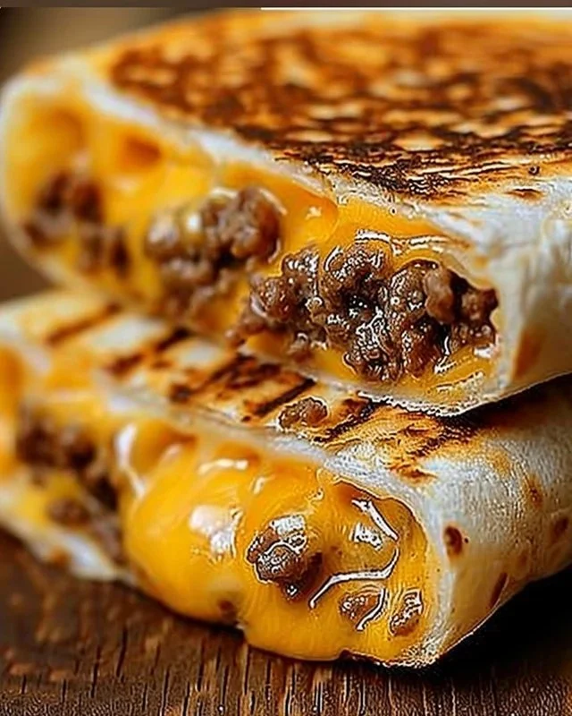 Delicious grilled cheese burrito with melty cheese and crispy tortilla