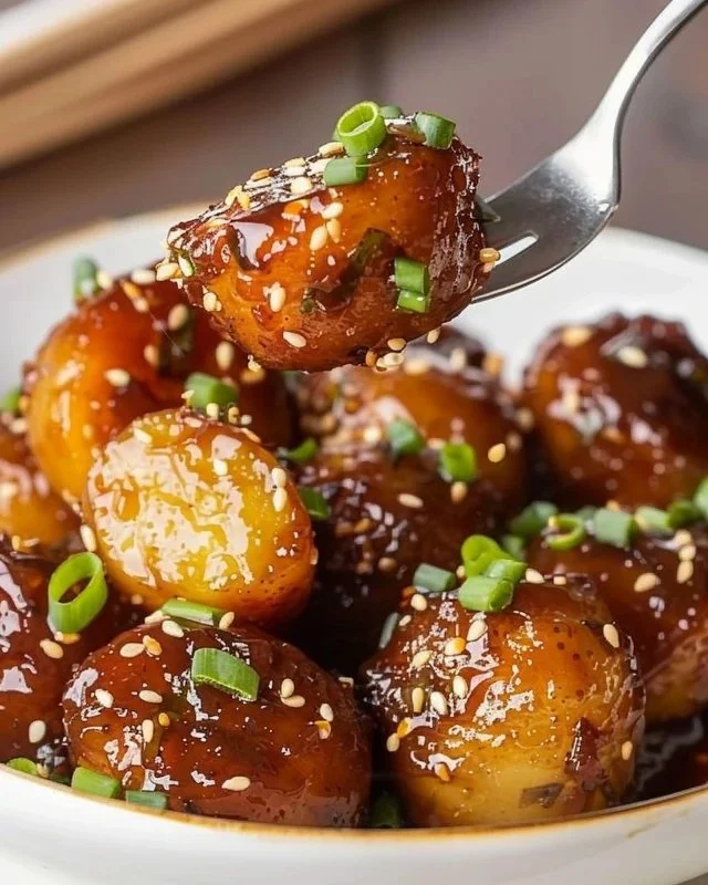 Korean braised potatoes served in a bowl with spices and seasoning.