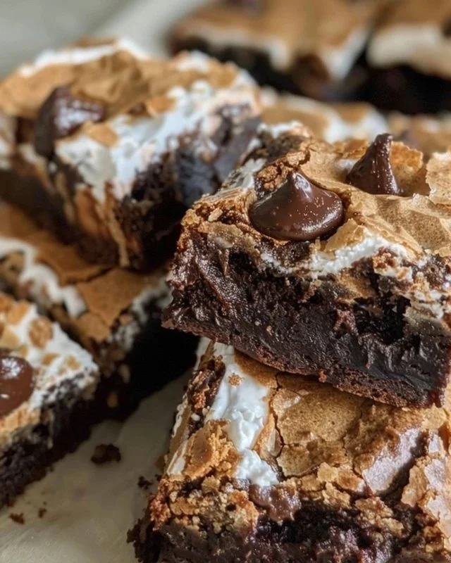 Decadent Lazy Girl S'mores Brownies topped with marshmallows and chocolate