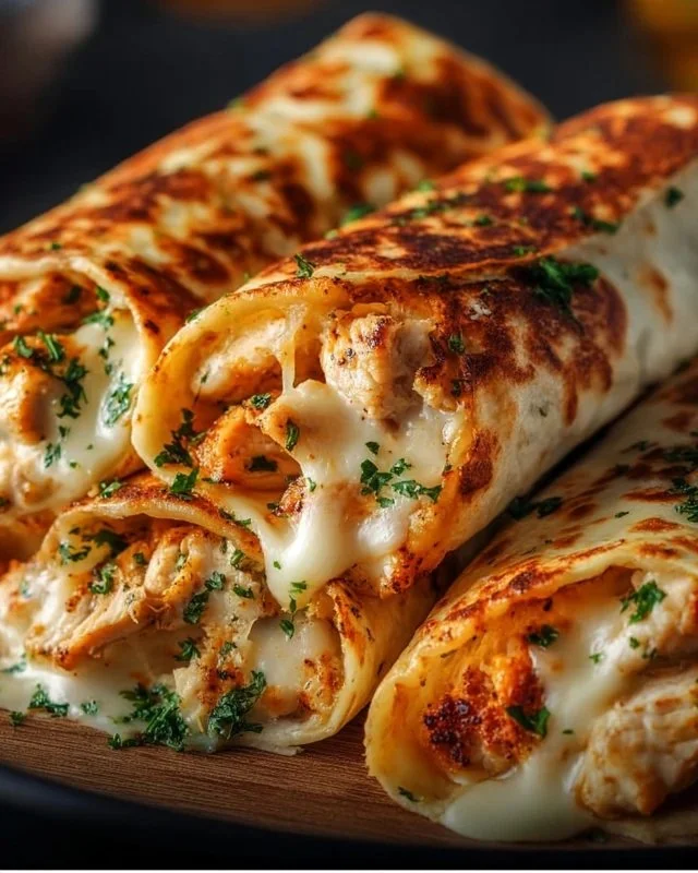 Low Carb Cheesy Garlic Chicken Wraps served on a plate