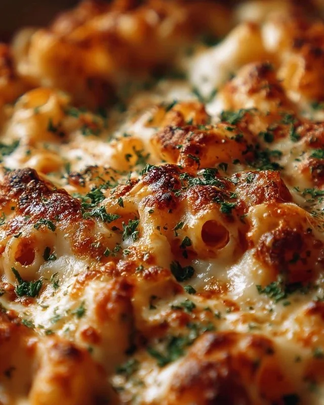 Delicious Million Dollar Baked Ziti with cheese and pasta in a casserole dish.