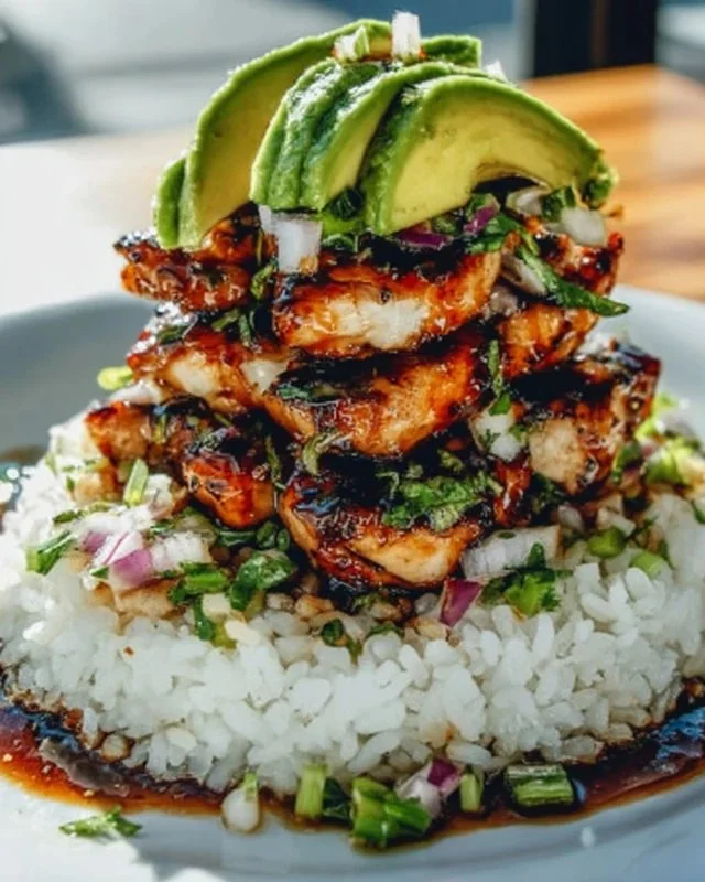 Tangy Honey Lime Chicken served with Avocado Rice stack