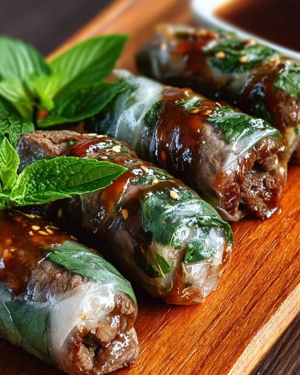 Delicious Thai Basil Beef Rolls prepared with fresh ingredients and bold flavors
