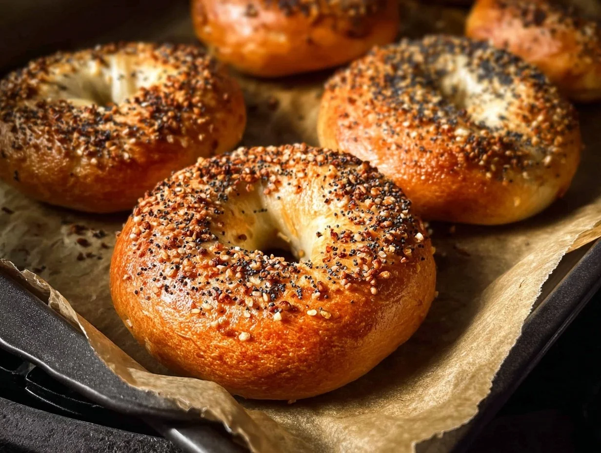 Delicious air fryer protein bagels with a golden crust and high protein content.