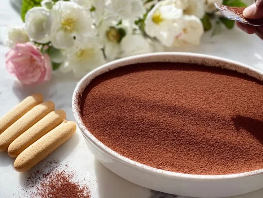 Delicious slice of authentic Italian Tiramisu dessert with coffee and mascarpone layers