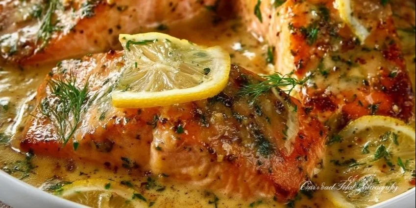 Baked Salmon with Lemon Butter Cream Sauce
