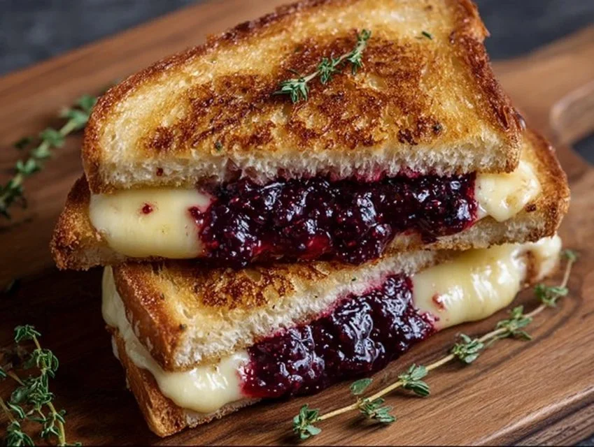 Balsamic Blackberry Bliss Grilled Cheese sandwich with melted cheese and berries