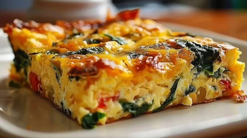 Delicious homemade breakfast casserole served in a dish with fresh ingredients