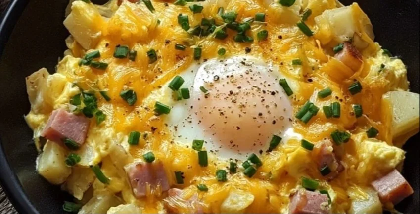 Cheesy Potato Egg Scramble