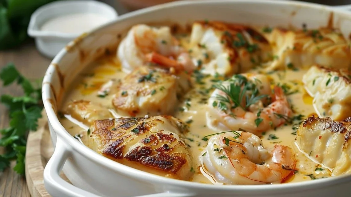 Creamy garlic butter cod and shrimp skillet dinner ready in 30 minutes