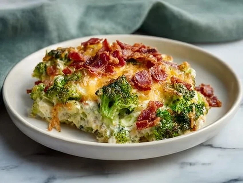 Creamy Low Carb Chicken Casserole with Broccoli and Bacon