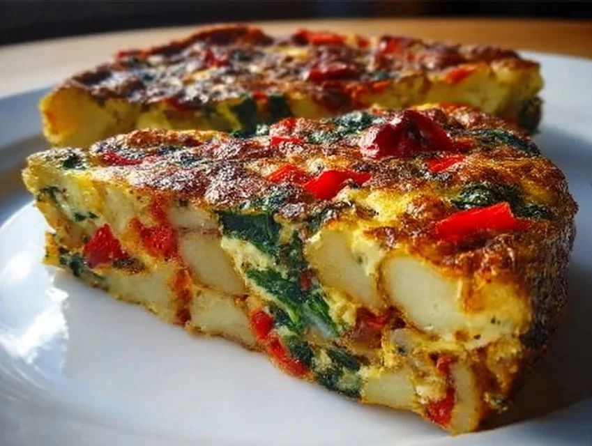 Easy Frittata with Potatoes, Red Peppers, and Spinach
