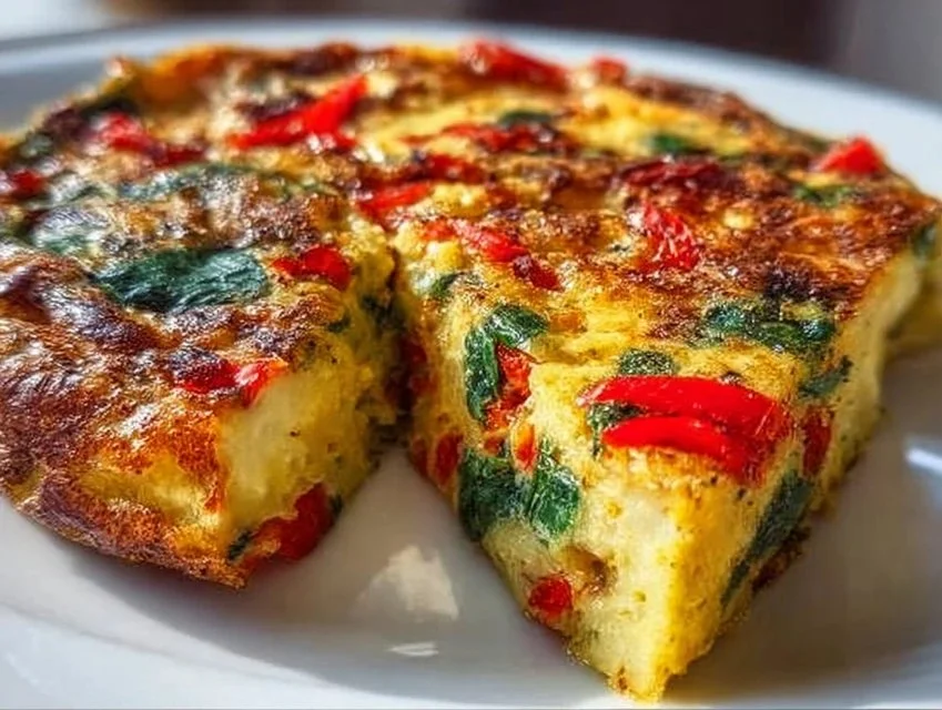 Easy Frittata with Potatoes, Red Peppers, and Spinach