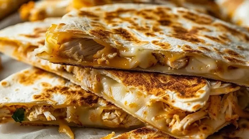 High-protein chicken ranch quesadilla with melted cheese and chicken filling