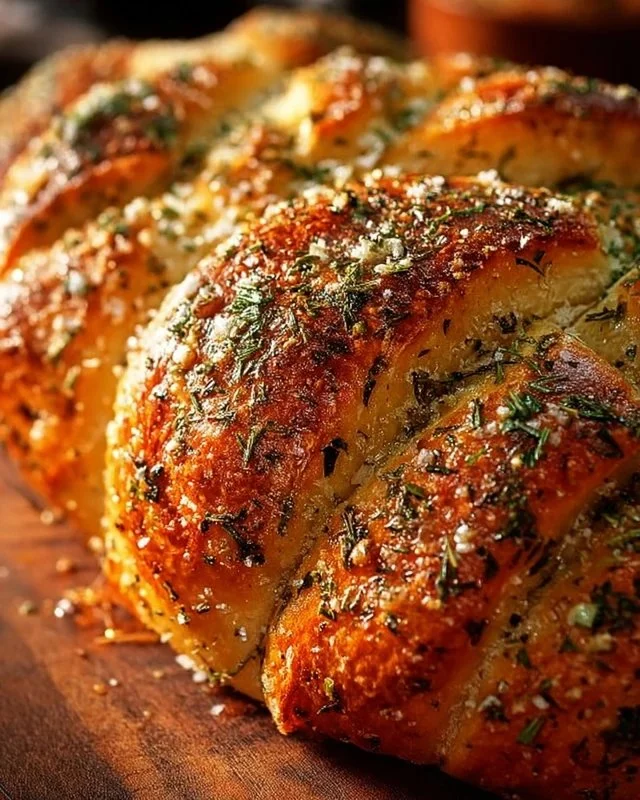 Homemade garlic parmesan herb bread fresh out of the oven