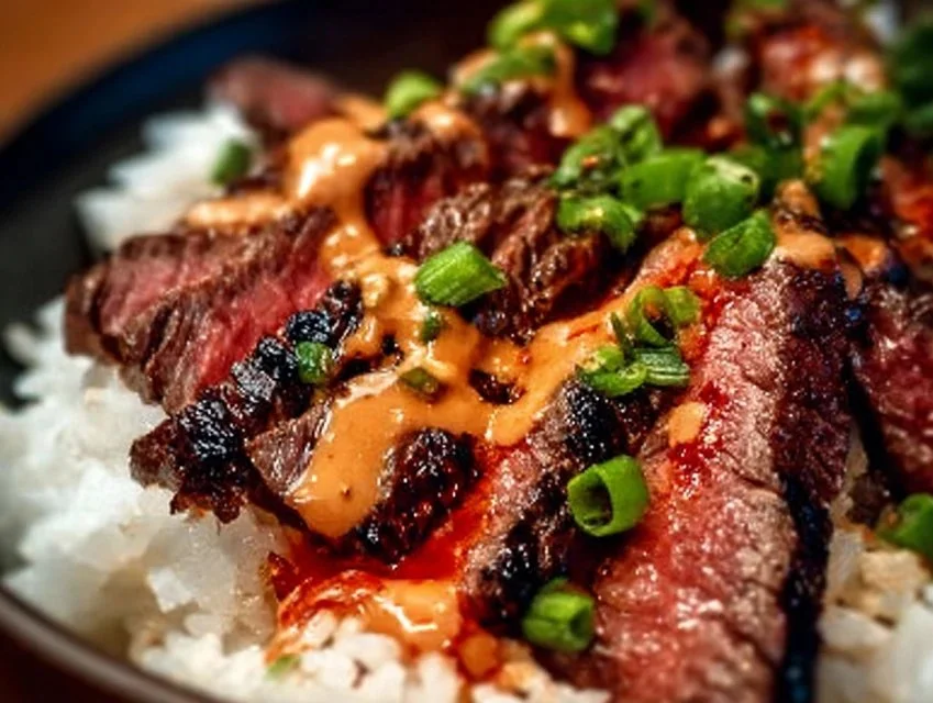 Irresistibly Easy Korean BBQ Steak Rice Bowls with Spicy Cream Sauce
