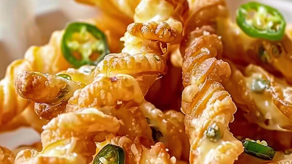 Delicious jalapeno popper twists served on a platter, perfect for appetizers.