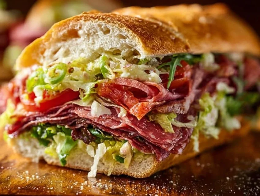Italian Grinder Salad Sandwich with fresh vegetables and meats
