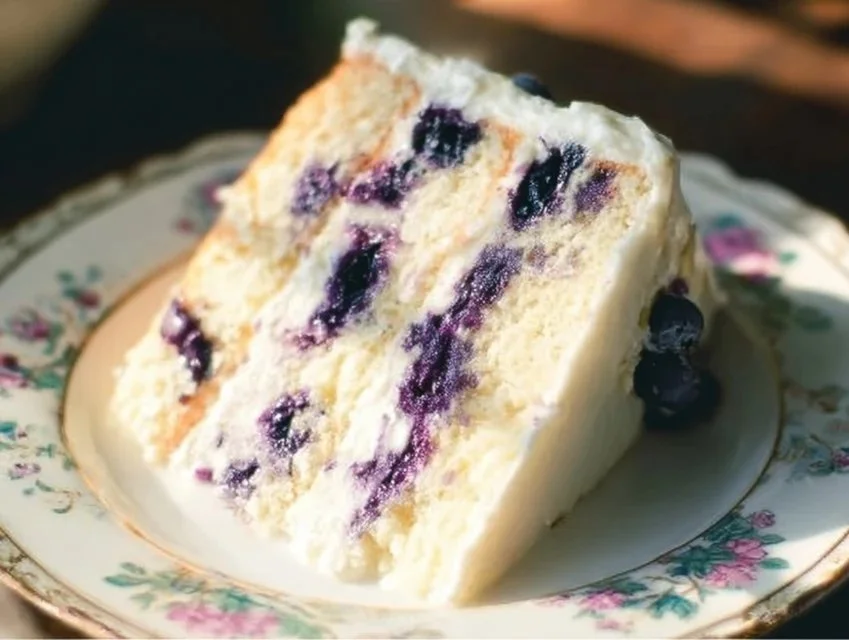 Delicious homemade lemon blueberry cake with fresh blueberries and lemon zest