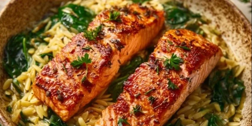 Mediterranean Salmon with Lemon Orzo