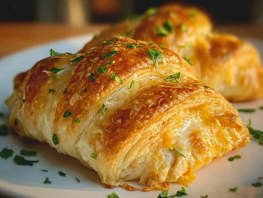 Melt-in-your-mouth cheesy chicken crescent roll dish ready to serve