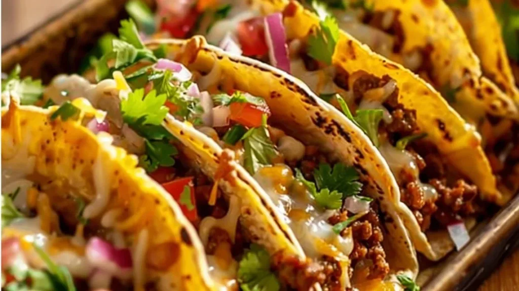 Delicious Mexican beef and chicken tacos served with fresh toppings