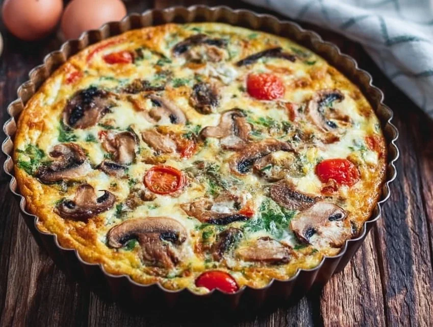Delicious homemade Mushroom Frittata with fresh herbs and cheese