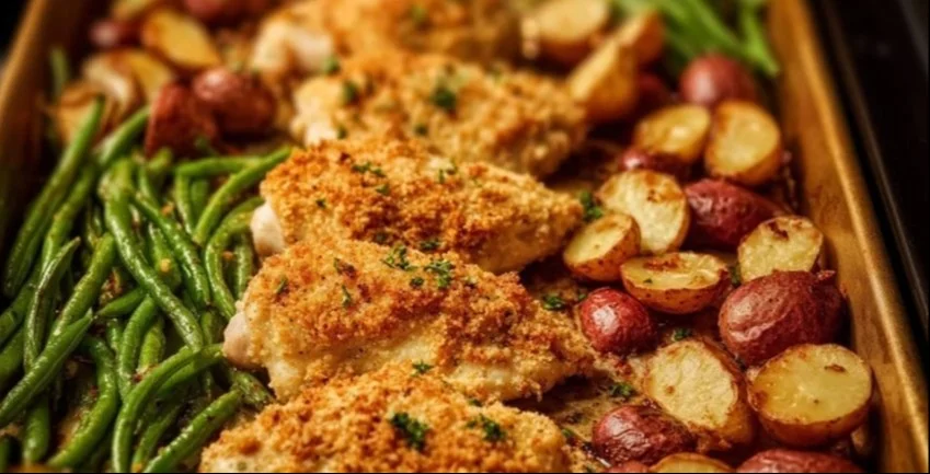 Parmesan Crusted Chicken Sheet Pan Dinner
