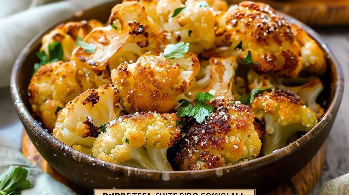 A colorful dish of roasted cauliflower and vegetable medley served on a plate