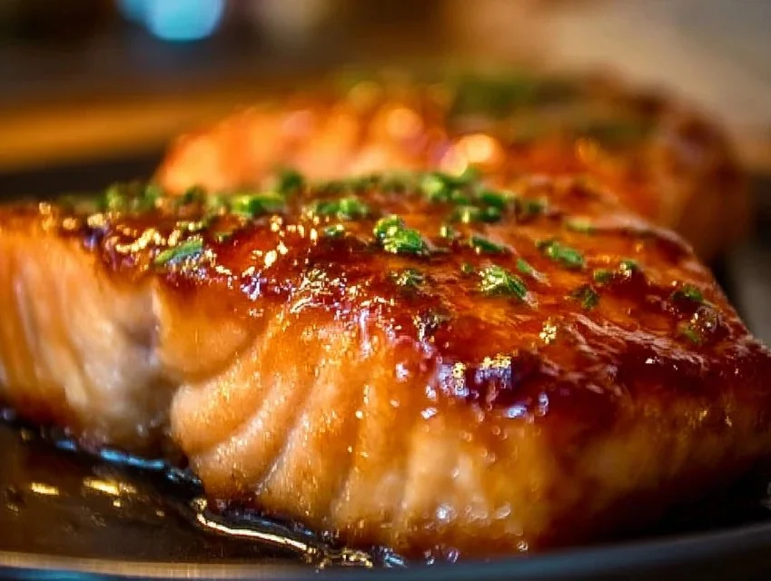 Plate of savory Texas Roadhouse Salmon garnished with herbs and lemon