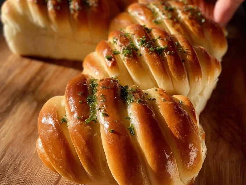 Soft and cheesy mozzarella stuffed bread fresh out of the oven